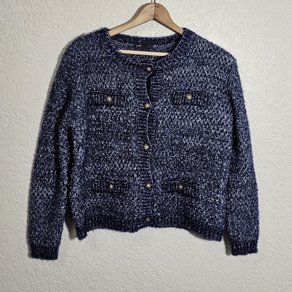 Maje Mission Sequin Silk Metallic Tweed Cardigan